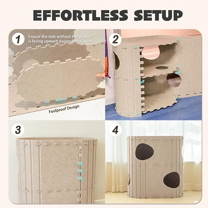PETKARAY 2-Story Felt Cat House, Large Bed Cave for Indoor Cats, Felt Tunnel Hideaway Condo for Multi-Cat Households, 23.6x22x12 inches, Grey - Image 7