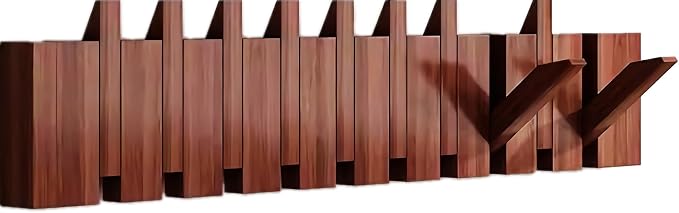 Wall Mounted Piano Key Solid Wood Hanger, Suitable for Wardrobes, Kitchens, Bedrooms, Bathrooms, Entrances (Walnut, 10 Hooks) by MurphyBedKitMattresFrame