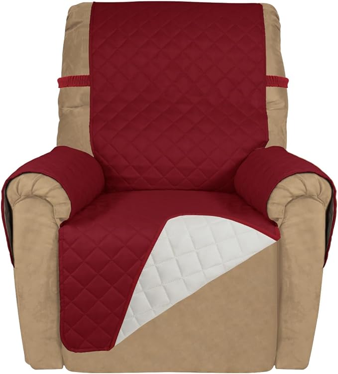 PureFit Reversible Recliner Chair Covers Couch Covers for Dogs, 19 in | Red/Ivory, Water Resistant Couch Protector, Washable Pet Couch Cover with Non Slip and Elastic Straps For Kids by PureFit