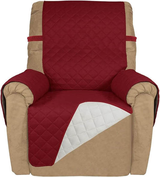 PureFit Reversible Recliner Chair Covers Couch Covers for Dogs, 19 in | Red/Ivory, Water Resistant Couch Protector, Washable Pet Couch Cover with Non Slip and Elastic Straps For Kids by PureFit