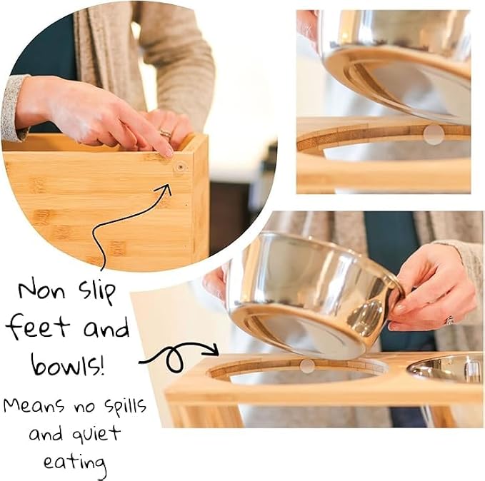 4" Tall Elevated Dog Bowls for Small Dogs, Food and Water Bowl Set by Pawfect Pets (Natural Bamboo) - Image 7