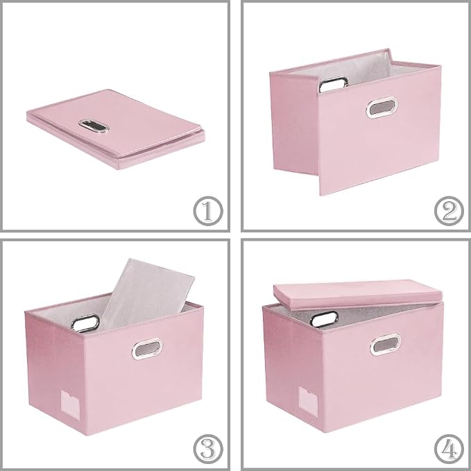 PRANDOM Foldable Storage Bins with Lids [5-Pack] Leather Fabric Collapsible Storage Boxes Organizer Containers Baskets Cube with Cover for Bedroom Closet Office Nursery Pink (14.9x10.8x10) - Image 6