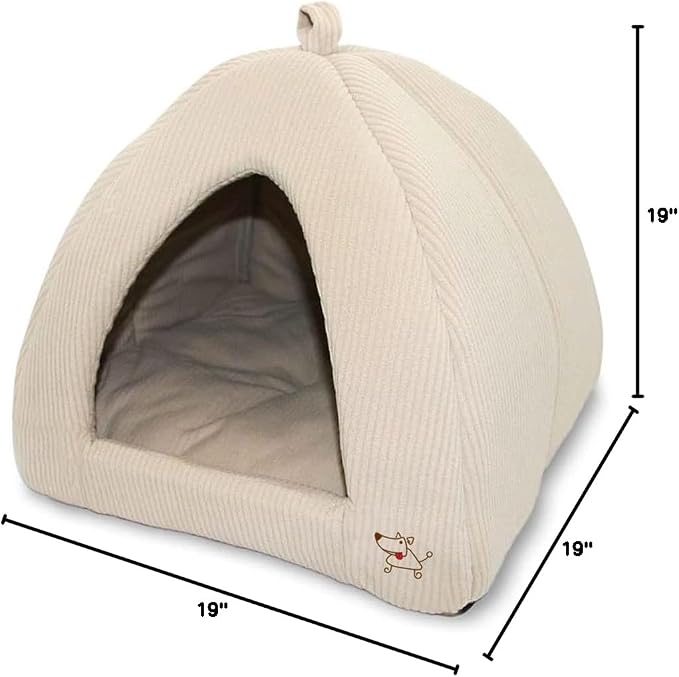 Best Pet Supplies Cat Bed for Indoor Cat, Domed Tent House with Removable Pillow, Covered Cat Cave for Small Dog, Puppies and All Breeds of Cats - Corduroy Beige1, 19 x 19 x H:19" - Image 4