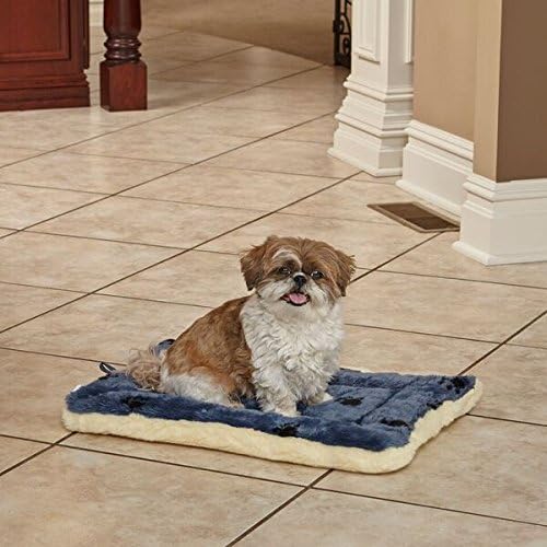 MidWest Homes for Pets XXS QuietTime Reversible Paw Print Pet Bed, Soft Faux Fur & Fleece 18-Inch Crate Mat for Small Dogs & Cats, Machine Washable, Blue and Cream - Image 2