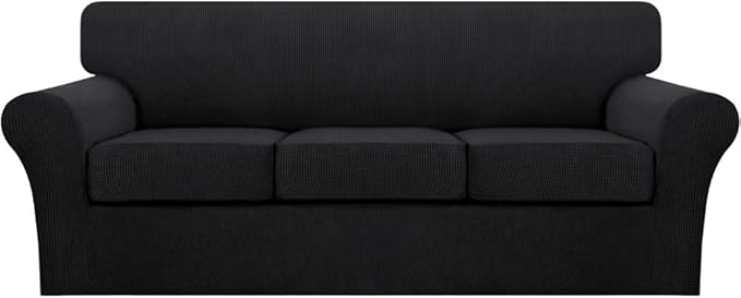 Turquoize 4 Piece Sofa Covers for 3 Cushion Couch Sofa Slipcover Soft Couch Cover for Dogs Washable Furniture Cover with 3 Individual Large Cushion Covers Feature Fabric (Large Sofa, Black) by Turquoize