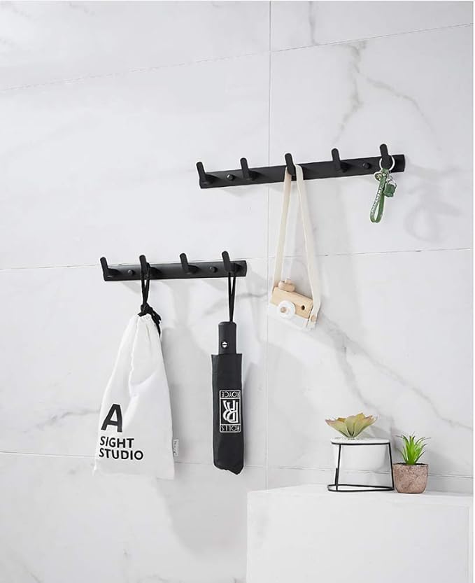 Wall Mounted Coat Rack, 5 Hooks, 17.7"x1.3", Modern, Black, 2 Pcs | Space Aluminum, Rustproof, for Hallway, Entryway, Hanging Holder for Clothes, Towel, Backpack, 40 lbs Capacity, Easy Install - Image 7