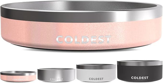 Coldest Dog Bowl - Anti Rust Metal, Non Slip, 3 Layers Insulated Stainless Steel Dog Bowls - Spill Proof & Heavy Duty - Water Bowl for Dogs, Cats & Pets, Dish Washer Safe (21 oz, Forever Pink Glitter) by Coldest