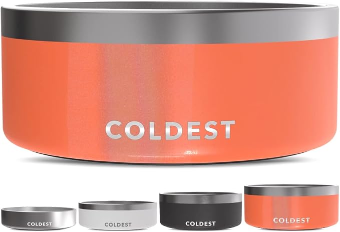Coldest Dog Bowl - Anti Rust Metal, Non Slip, 3 Layers Insulated Stainless Steel Dog Bowls - Spill Proof & Heavy Duty - Water Bowl for Dogs, Cats & Pets, Dish Washer Safe (100 oz, Candy Red Glitter) by Coldest