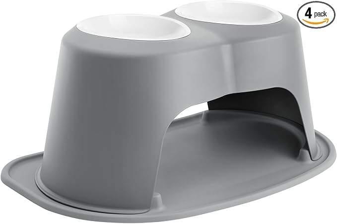 WeatherTech Double High Pet Feeding System w/Plastic Dog/Cat Bowls - 10" High Stand Dark Grey (PDHC6410DGDG) by WeatherTech