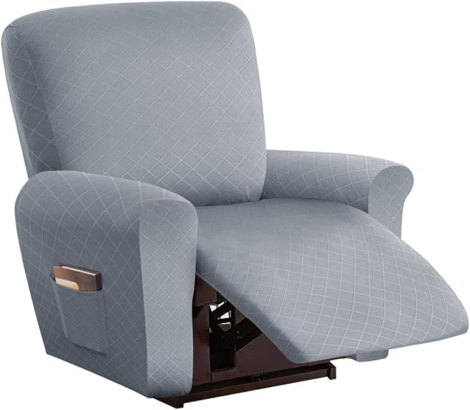vctops Diamond Recliner Cover 4-Pieces Recliner Stretch Sofa Slipcover 1 Seater Couch Protector Soft Solid Furniture Protector Covers with Elastic Strap (Light Grey,1 Seat) by vctops
