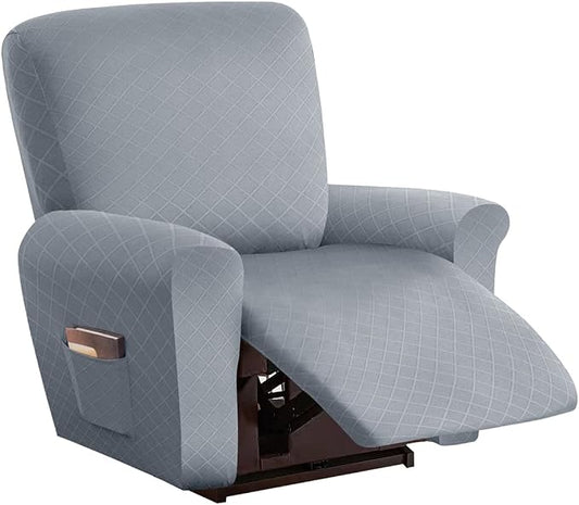 vctops Diamond Recliner Cover 4-Pieces Recliner Stretch Sofa Slipcover 1 Seater Couch Protector Soft Solid Furniture Protector Covers with Elastic Strap (Light Grey,1 Seat) by vctops