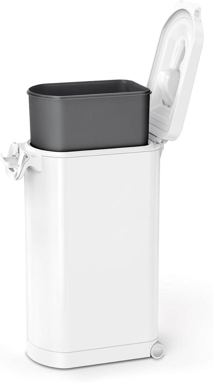simplehuman X-Large Pet Food Storage Container, Holds 36-44 lb / 16-20 kg of Dry Dog Food, Cat Food, or Bird Seed, Airtight Lock-Tight Lid with Magnetic Scoop, BPA-Free, White Steel - Image 4