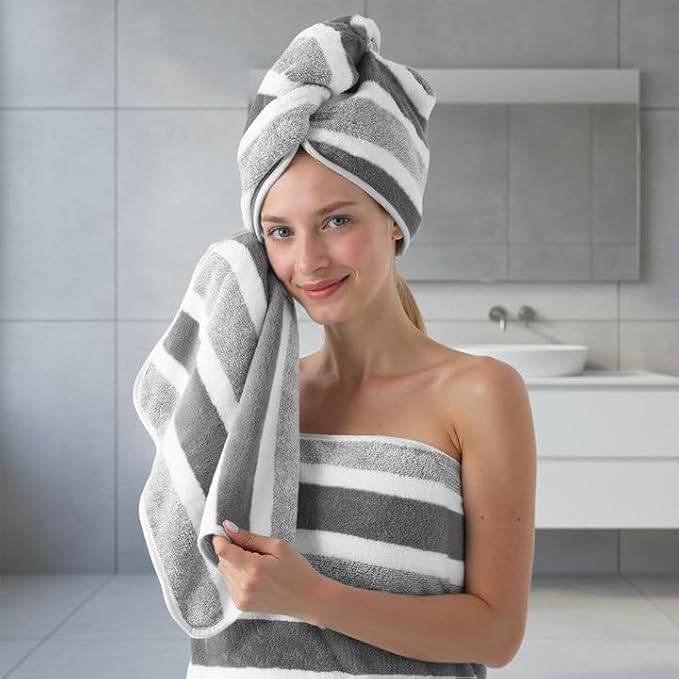 REDKISS 6-Piece Microfiber Bath Towel Set, Ultra Soft, Highly Absorbent & Quick Dry, 35x70 Inch Oversized, Gray Towels for Bathroom, Spa, Gym, 2 Bath 2 Hand 2 Washcloths - Image 2
