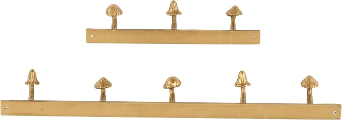 Deco 79 Metal Mushroom Home Wall Hook 8 Hanger Coat Hooks, Set of 2 Hooks 23", 13"W, Gold - Image 2