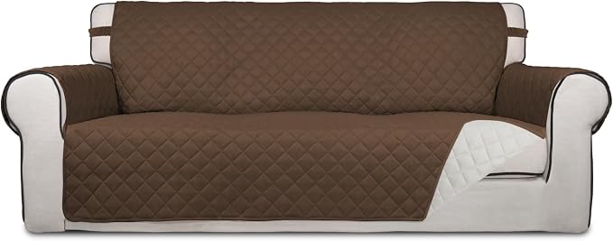 PureFit Reversible Quilted Couch Covers for Dogs Oversized Sofa Cover 78” | Coffee/Ivory, Water Resistant Couch Protector, Washable Pet Couch Cover with Non Slip and Elastic Straps For Kids by PureFit