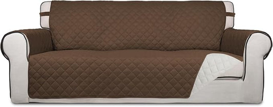 PureFit Reversible Quilted Sofa Cover Dog Couch Covers for Sofa, 66 in | Coffee/Ivory, Water Resistant Couch Protector, Washable Pet Couch Cover with Non Slip and Elastic Straps For Kids by PureFit