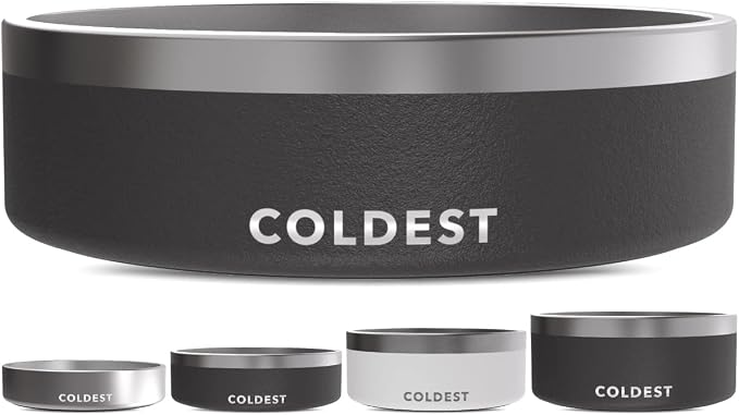 Coldest Dog Bowl - Anti Rust Metal, Non Slip, 3 Layers Insulated Stainless Steel Dog Bowls - Spill Proof & Heavy Duty - Water Bowl for Dogs, Cats & Pets, Dish Washer Safe (42 oz, Stealth Black) by Coldest