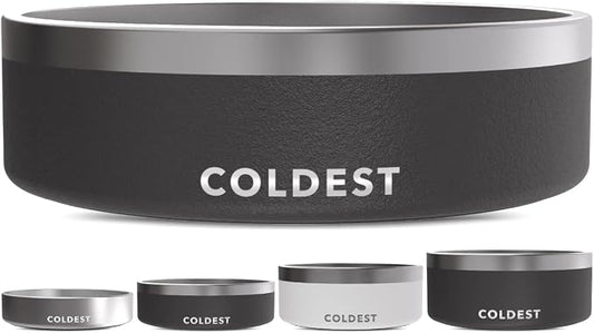 Coldest Dog Bowl - Anti Rust Metal, Non Slip, 3 Layers Insulated Stainless Steel Dog Bowls - Spill Proof & Heavy Duty - Water Bowl for Dogs, Cats & Pets, Dish Washer Safe (42 oz, Stealth Black) by Coldest