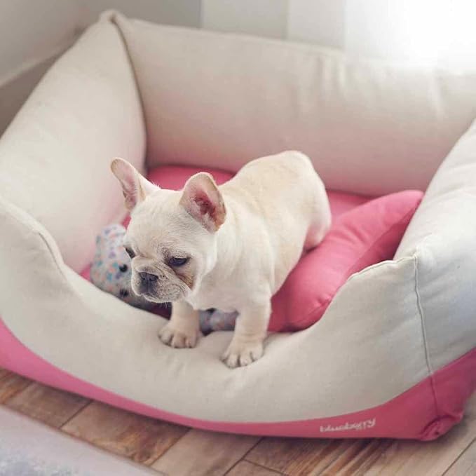 Blueberry Pet Fully Removable Washable Dog Bed Cover Only, Heavy Duty Replacement Cover w/Durable YKK Zippers, for Cats & Dogs Bed 34" x 24" x 12", Baby Pink & Beige Color-Block - Image 3