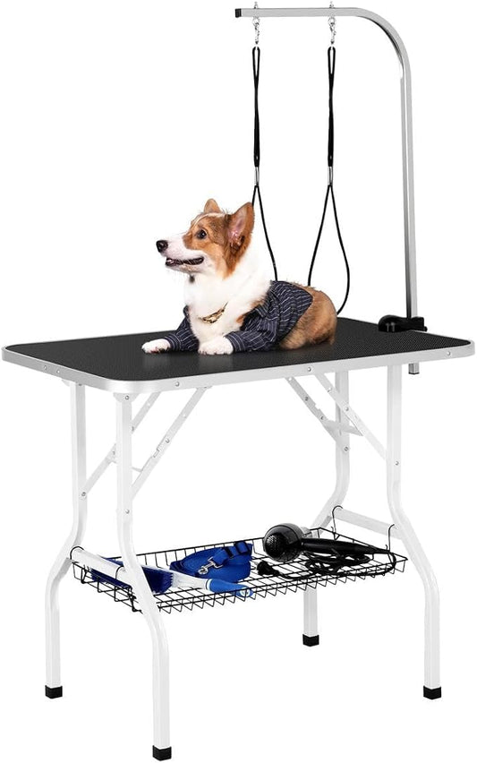 Yaheetech 36'' Dog Grooming Table, Pet Foldable Grooming Table w/Double Loops/Mesh Tray/Adjustable Arm, Black by Unknown