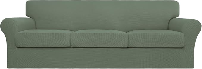 Easy-Going 4 Pieces Stretch Couch Cover Oversized Sofa Cover for Dogs Washable Sofa Slipcover for 3 Separate Cushion Couch Elastic Furniture Protector for Pets, Kids (Greyish Green, Oversized Sofa) by Easy-Going