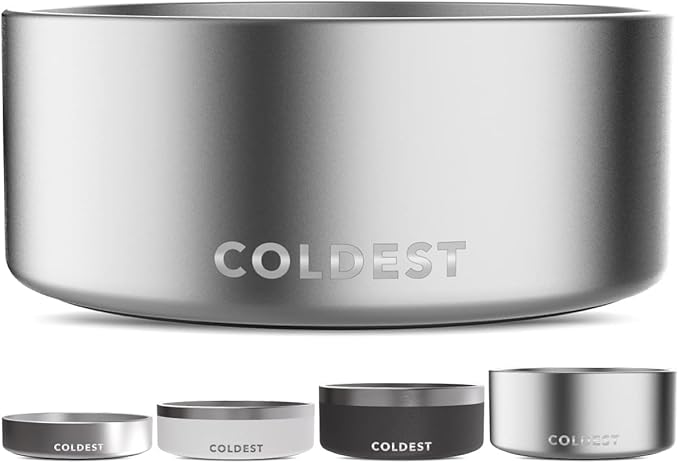 Coldest Dog Bowl - Anti Rust Metal, Non Slip, 3 Layers Insulated Stainless Steel Dog Bowls - Spill Proof & Heavy Duty - Water Bowl for Dogs, Cats, Dish Washer Safe (100 oz,Polished Stainless Steel) by Coldest