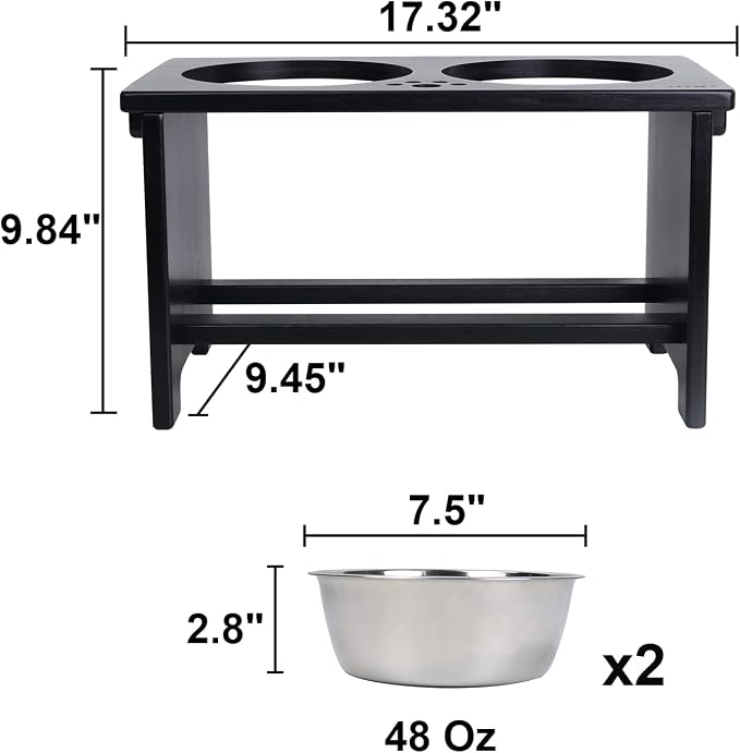 HTB Elevated Dog Bowl Stand with 2 Stainless Steel Bowls-10 H Large Black | Raised Dog Bowl Stand, 10"tall, 48 Oz Bowls, for Large Sized Dogs, Pet-safe, Solid Bamboo - Image 5
