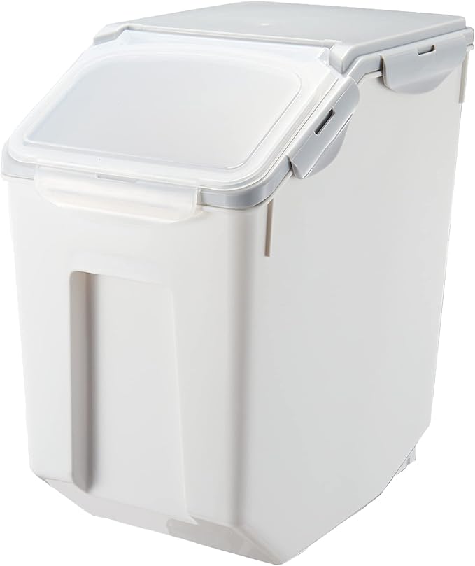 HANAMYA 15 Liter / 30 lbs Rice Storage Container with Measuring Cup, BPA free, For Rice | Grain | Pet Food | Flour, 1 count, White & Gray by HANAMYA
