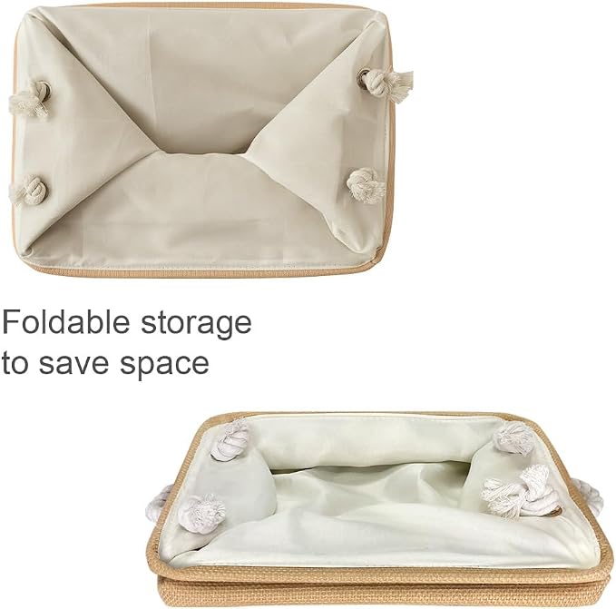 TheWarmHome Storage Bins for Shelves - Medium 3Pack 13.8L*9.8W*6.7H inch Canves Storage Basket for Organizing, Fabric Storage with Handles for Clothes Baby Dog Toys(Beige) - Image 8