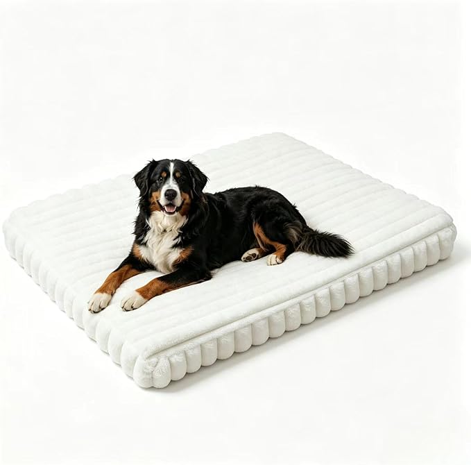 Dog Beds for Large Dogs, Orthopedic High Density Egg Crate Foam Pet Bed with Waterproof Liner, Washable Ribbed Plush Dog Crate Pad with Durable Edges, XL (35.4"x27.5"), Cream by Unknown