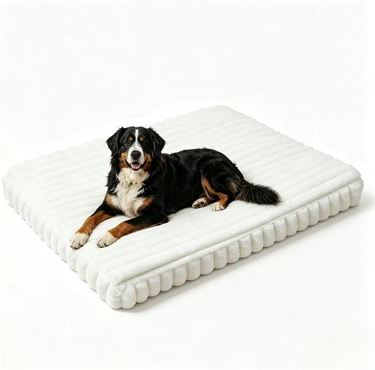 Dog Beds for Medium Large Dogs, Orthopedic High Density Egg Crate Foam Pet Bed with Waterproof Liner, Washable Ribbed Plush Dog Crate Pad with Durable Edges, L (35.4"x23.6"), Cream by Unknown