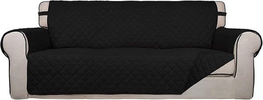 PureFit Reversible Quilted Sofa Cover Dog Couch Covers for Sofa, 66 in | Black/Black, Water Resistant Couch Protector, Washable Pet Couch Cover with Non Slip and Elastic Straps For Kids by PureFit
