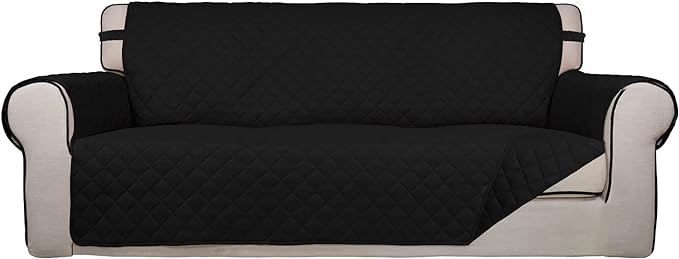 PureFit Reversible Quilted Sofa Cover Dog Couch Covers for Sofa, 66 in | Black/Black, Water Resistant Couch Protector, Washable Pet Couch Cover with Non Slip and Elastic Straps For Kids by PureFit
