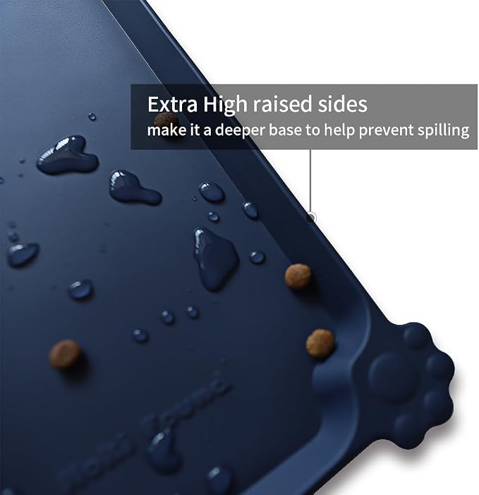 Hoki Found Silicone Pet Food Mats Tray - High-Lips Pet Dog Cat Bowl Mats - Dog Pet Cat Feeding Mat - Waterproof Dog Cat Food Mats -Pet Water Mats for Floors - French Navy - Image 2