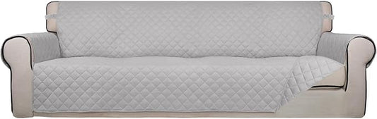 PureFit Reversible Quilted Couch Covers for Dogs Sofa Cover 4 Seater 88" | Light Gray/Light Gray, Water Resistant Couch Protector, Washable Pet Couch Cover with Non Slip and Elastic Straps For Kids by PureFit