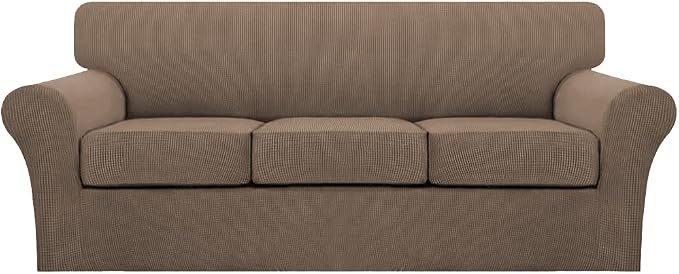Turquoize 4 Piece Sofa Covers for 3 Cushion Couch Sofa Slipcover Soft Couch Cover for Dogs-Washable Sofa Furniture Cover with 3 Individual Cushion Covers (3 Cushion Sofa, Macchiato) by Turquoize