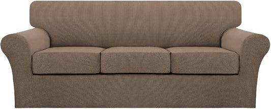Turquoize 4 Piece Sofa Covers for 3 Cushion Couch Sofa Slipcover Soft Couch Cover for Dogs-Washable Sofa Furniture Cover with 3 Individual Cushion Covers (3 Cushion Sofa, Macchiato) by Turquoize