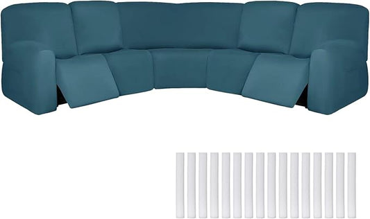 Peryiter 7 Pcs L Shape Sectional Recliner Sofa Covers 5 Seat Sectional Couch Covers Milk Silk Velvet Stretch Reclining Sofa Slipcover Furniture Protector for Living Room(Peacock Blue,Milk Silk) by Peryiter