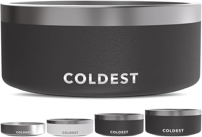 Coldest Dog Bowl - Anti Rust Metal, Non Slip, 3 Layers Insulated Stainless Steel Dog Bowls - Spill Proof & Heavy Duty - Water Bowl for Dogs, Cats & Pets, Dish Washer Safe (100 oz, Stealth Black) by Coldest