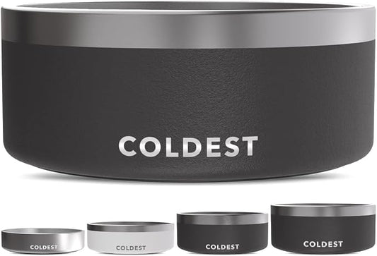 Coldest Dog Bowl - Anti Rust Metal, Non Slip, 3 Layers Insulated Stainless Steel Dog Bowls - Spill Proof & Heavy Duty - Water Bowl for Dogs, Cats & Pets, Dish Washer Safe (100 oz, Stealth Black) by Coldest