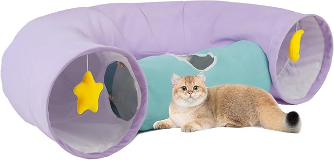 Cat Tunnel, Large Indoor Durable Collapsible Interactive Cat Tube with Peek-A-Boo Hole, Hanging Toys, and Crinkly Paper Lining - Cute Tunnel for Cats, Kittens, Puppies & Rabbits, Purple by Thanksforyourfollow