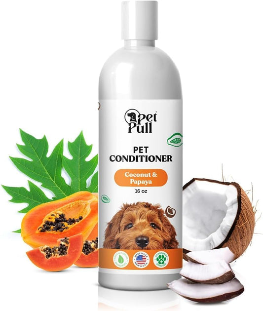 Dog Conditioner Puppy Essentials - Moisturizing Conditioner for Dogs with Coconut and Papaya Scent - Plant Based Dog Bath Supplies Detangle and Revive Pet's Coat - Made in USA (16 Oz)