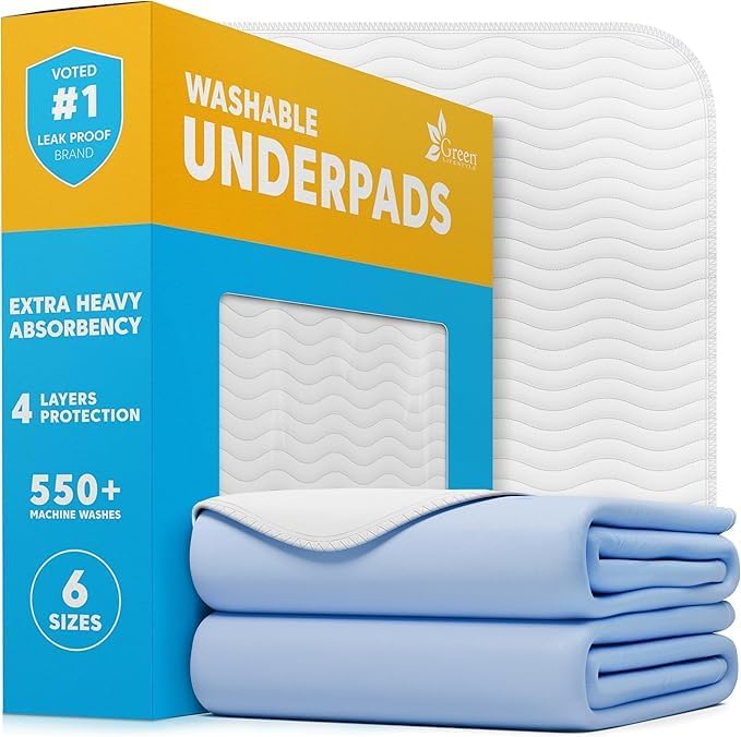 GREEN LIFESTYLE Washable Underpads - Large Bed Pads for use as Incontinence Bed Pads, Reusable Pet Pads, Great for Dogs, Cats, Bunny, Seniors Bed Pad (Pack of 10 - 34x36), Blue by GreenLifeStyle