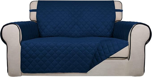 PureFit Reversible Quilted Sofa Cover, Water Resistant Medium Slipcover Furniture Protector, Washable Couch Cover with Non Slip Foam and Elastic Straps for Kids, Pets (Loveseat, Navy/Navy) | Navy/Navy, Water Resistant Couch Protector, Washable Pet Couc... by PureFit