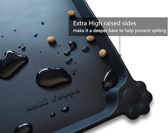 Hoki Found Large Silicone Pet Food Mats Tray - Non Slip Dog Cat Bowl Mats Placemat - Pet Feeding Mat - Pet Water Mats for Floors- Waterproof Dog Cat Food Mats - Black - Image 2