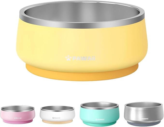 Pawaii Dog Bowl,68 oz Stainless Steel Food and Water Bowl,ID Tag,1 Pack | Double-Wall Design,Non-Slip Rubber Base,Dishwasher Safe,Smooth Open Design, Not a Slow Feeder,Easy-Rinse Interior by Pawaii