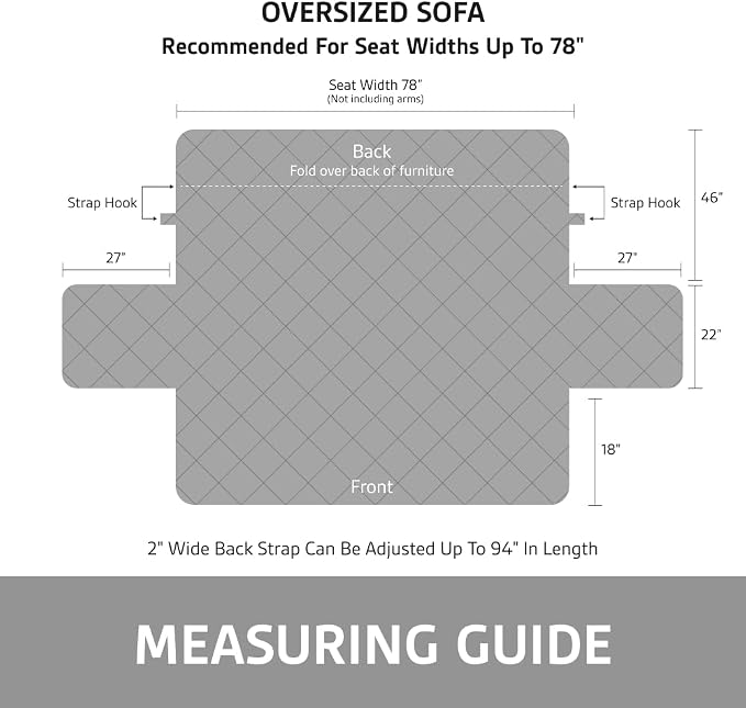 Sofa Shield 100% Waterproof Couch Cover with Patented Straps, Slip & Stain Resistant Furniture Protector, Machine Washable Sofa Slipcover for Dogs Cats Pets Kids, 78 inch Seat, Oversized, Light Gray - Image 6