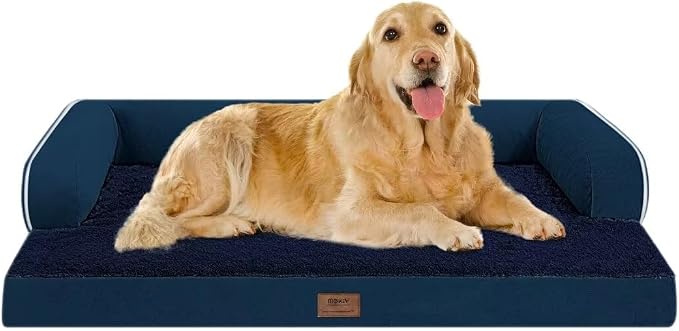 MEKIY Orthopedic XL Dog Bed with Bolster for Extra Large Size Dogs | Pillow Support for Neck Relief, Egg Crate Foam, Skin-Friendly Surface, Waterproof Liner, Anti-Slip Bottom, 42 x 30 Inch by Mekiy