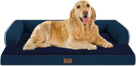 MEKIY Orthopedic XL Dog Bed with Bolster for Extra Large Size Dogs | Pillow Support for Neck Relief, Egg Crate Foam, Skin-Friendly Surface, Waterproof Liner, Anti-Slip Bottom, 42 x 30 Inch by Mekiy