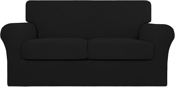 Easy-Going 3 Pieces Stretch Couch Cover Sofa Cover for Dogs Washable Sofa Slipcover for 2 Separate Cushion Couch Spandex Jacquard Fabric Elastic Furniture Protector for Pets, Kids (Black, Loveseat) by Easy-Going